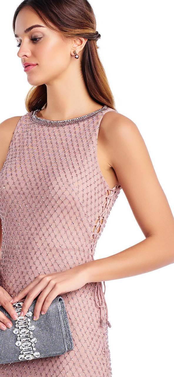 Adrianna Papell - AP1E202827 Beaded Side Laced Up Cocktail Dress in Pink