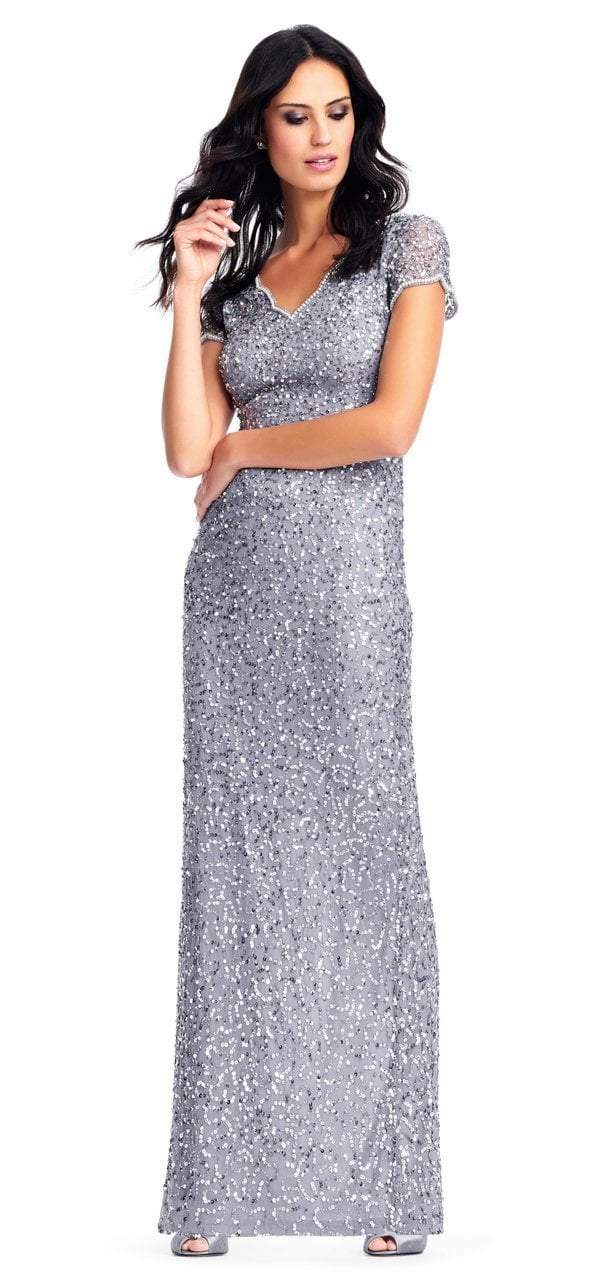 Adrianna Papell - Sequined Scalloped Neck Evening Gown AP1E202907SC Adrianna Papell - Sequined Scalloped Neck Evening Gown AP1E202907SC