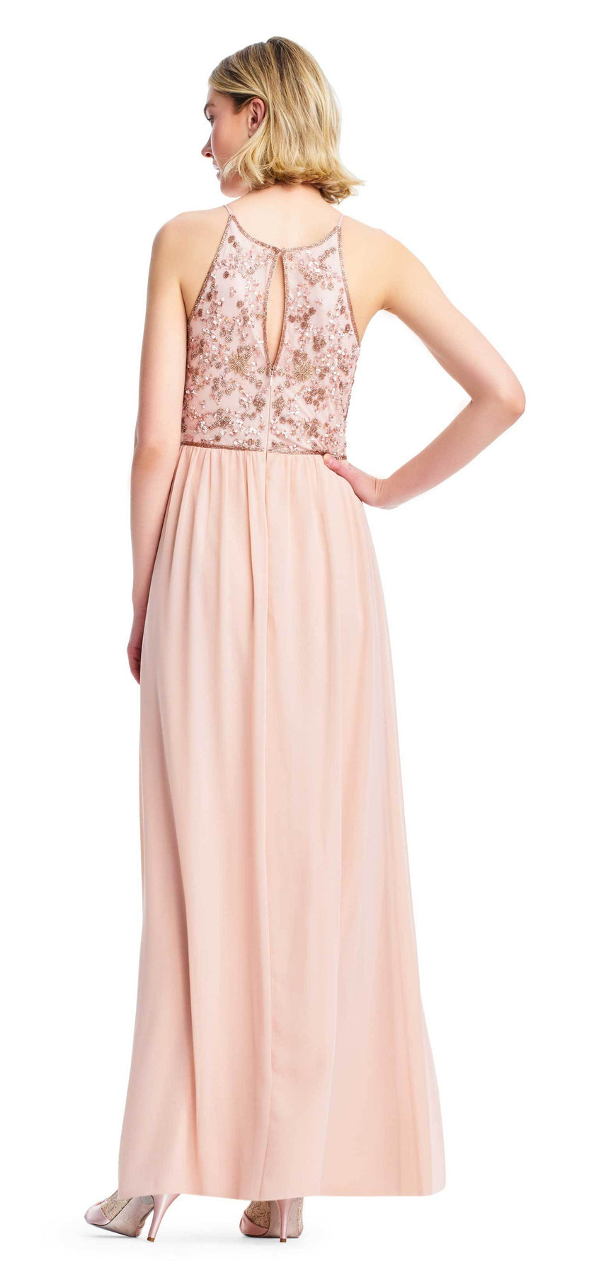 Adrianna Papell - AP1E203111 Bedazzled Halter Chiffon A-line Dress In Pink