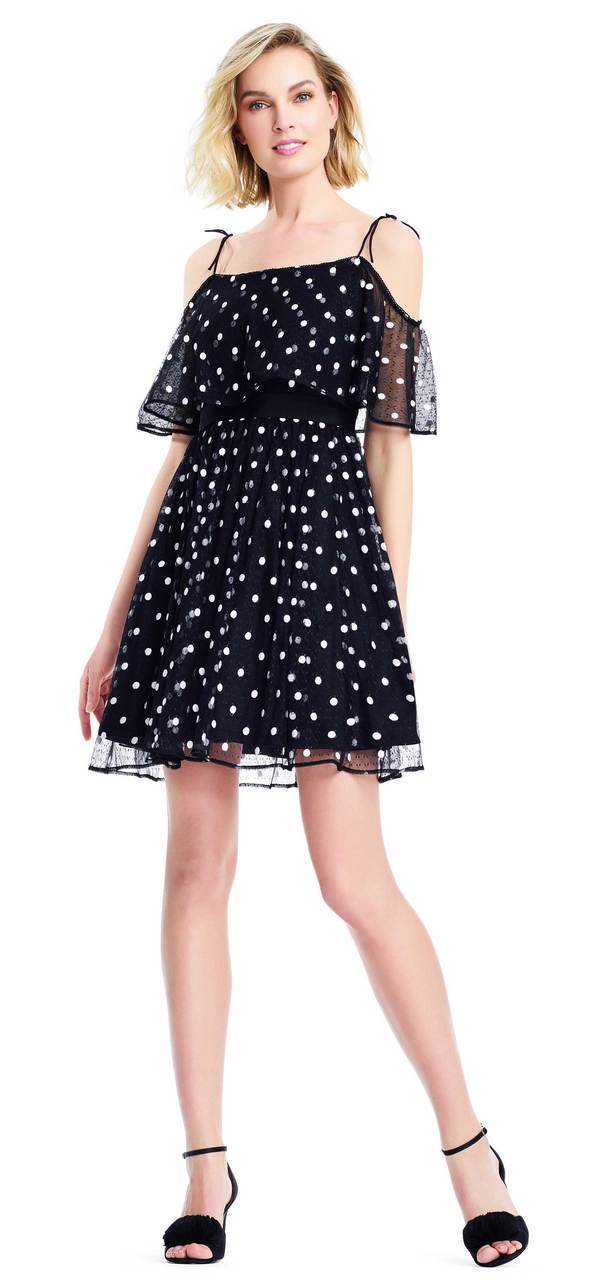 Adrianna Papell - Draped Polka Dot A-line Dress AP1E203196SC Adrianna Papell - Draped Polka Dot A-line Dress AP1E203196SC
