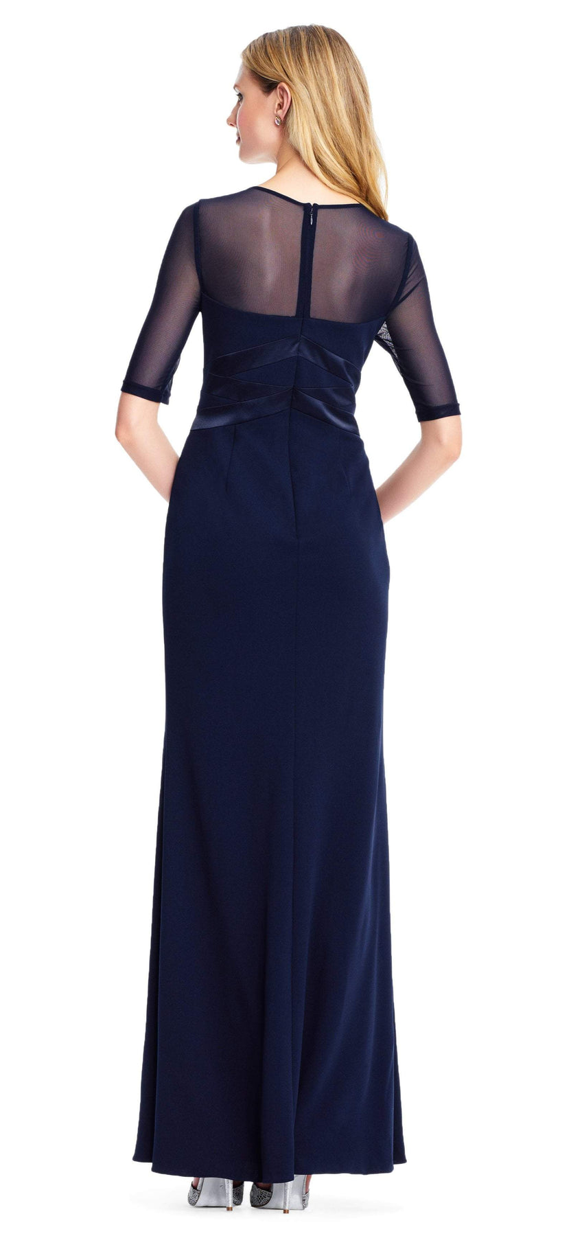 Adrianna Papell - AP1E203438 Sheer Quarter Length Sleeve Sheath Dress In Blue