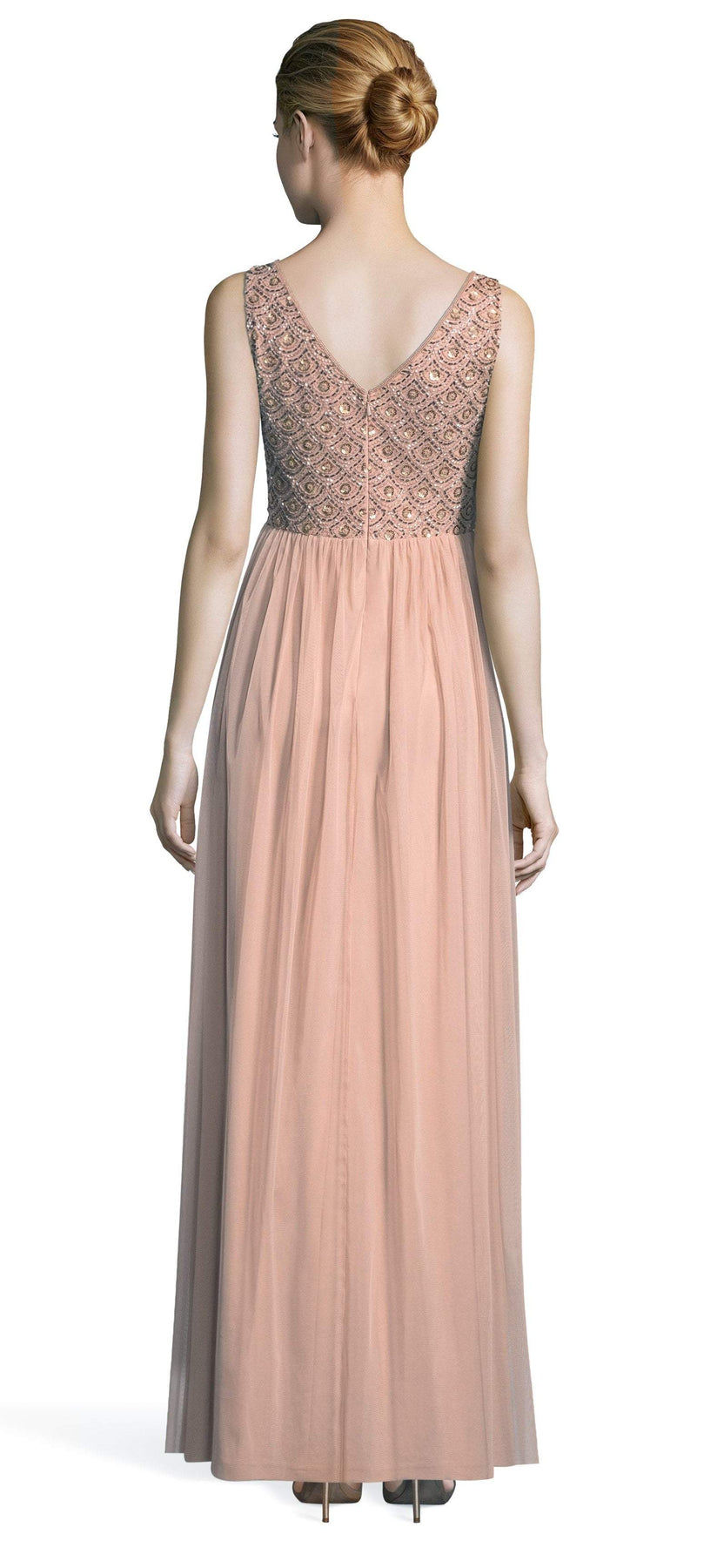 Adrianna Papell - AP1E203719 Beaded V-neck Long A-line Dress In Pink