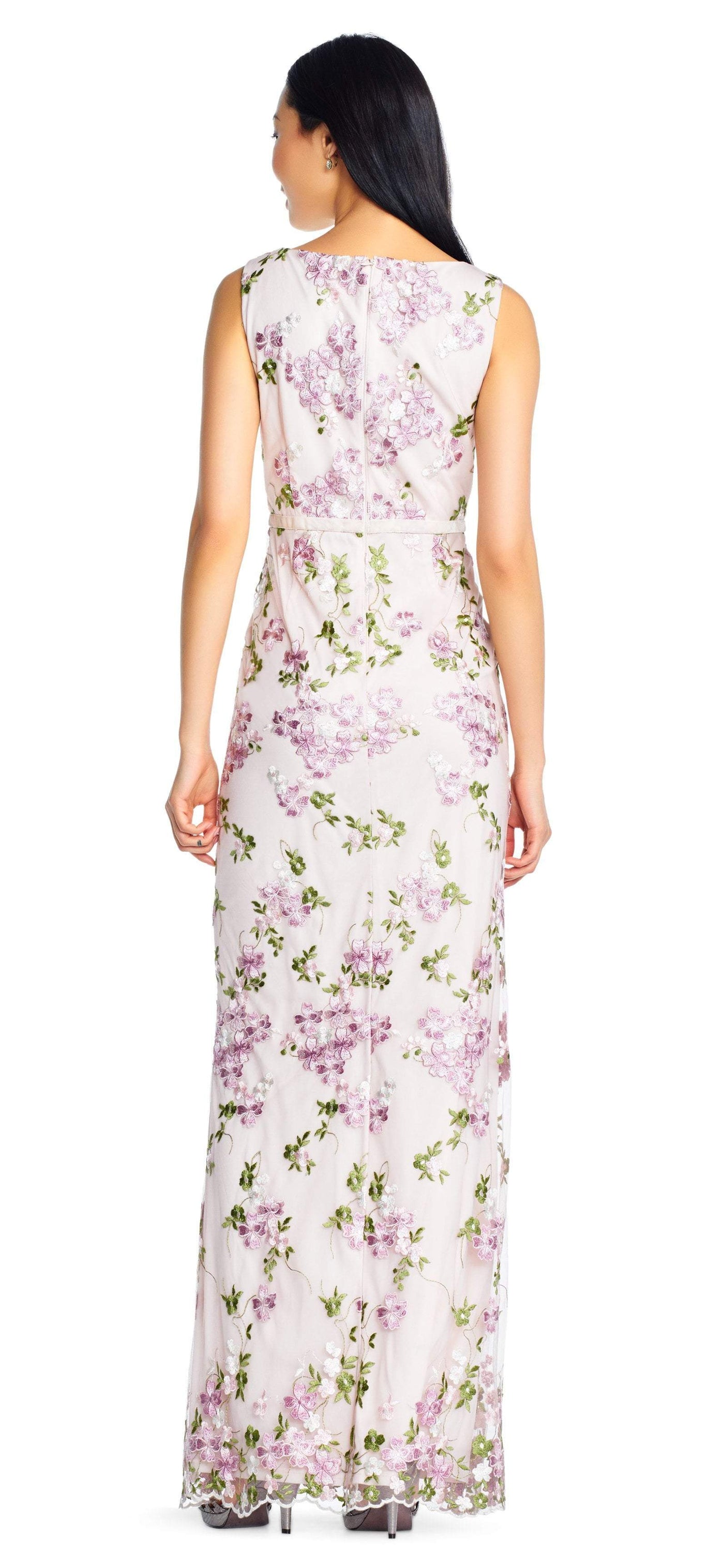 Adrianna Papell - AP1E204015 Floral Embroidered Bateau Sheath Dress In Pink and Multi-Color