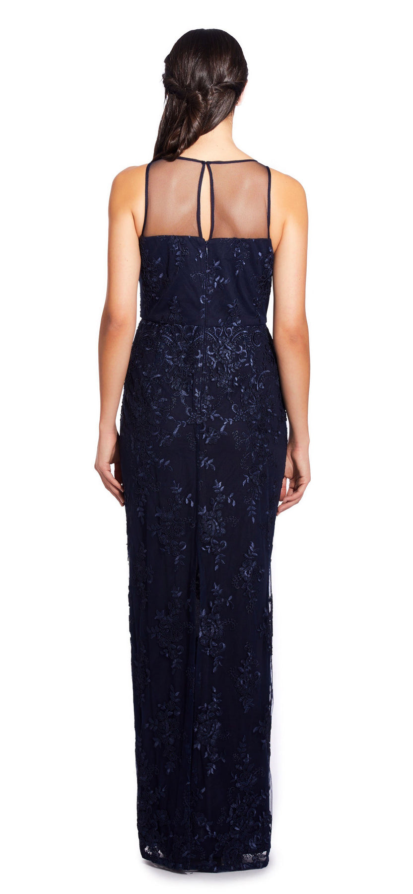 Adrianna Papell - AP1E204699 Embroidered Illusion Sheath Dress In Blue
