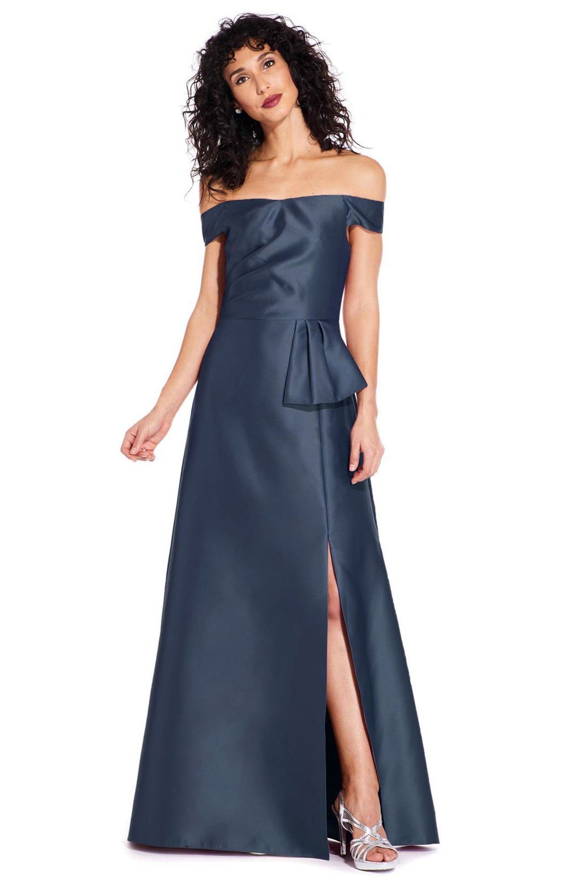 Adrianna Papell - AP1E205108 Off-Shoulder Pleated Mikado A-line Dress In Blue
