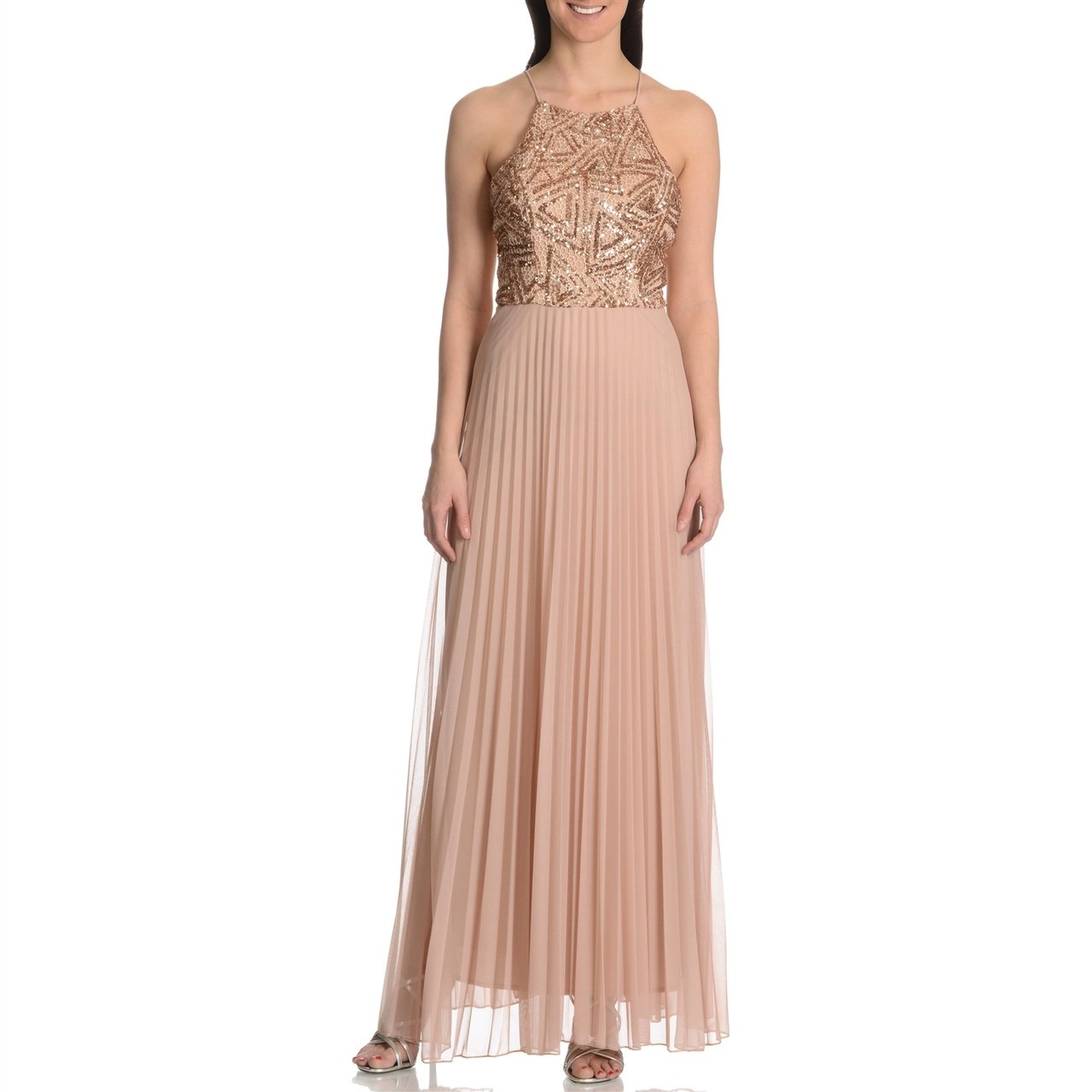 Cachet - Halter Sequined Long Pleated A-line Dress 56902SC Cachet - Halter Sequined Long Pleated A-line Dress 56902SC