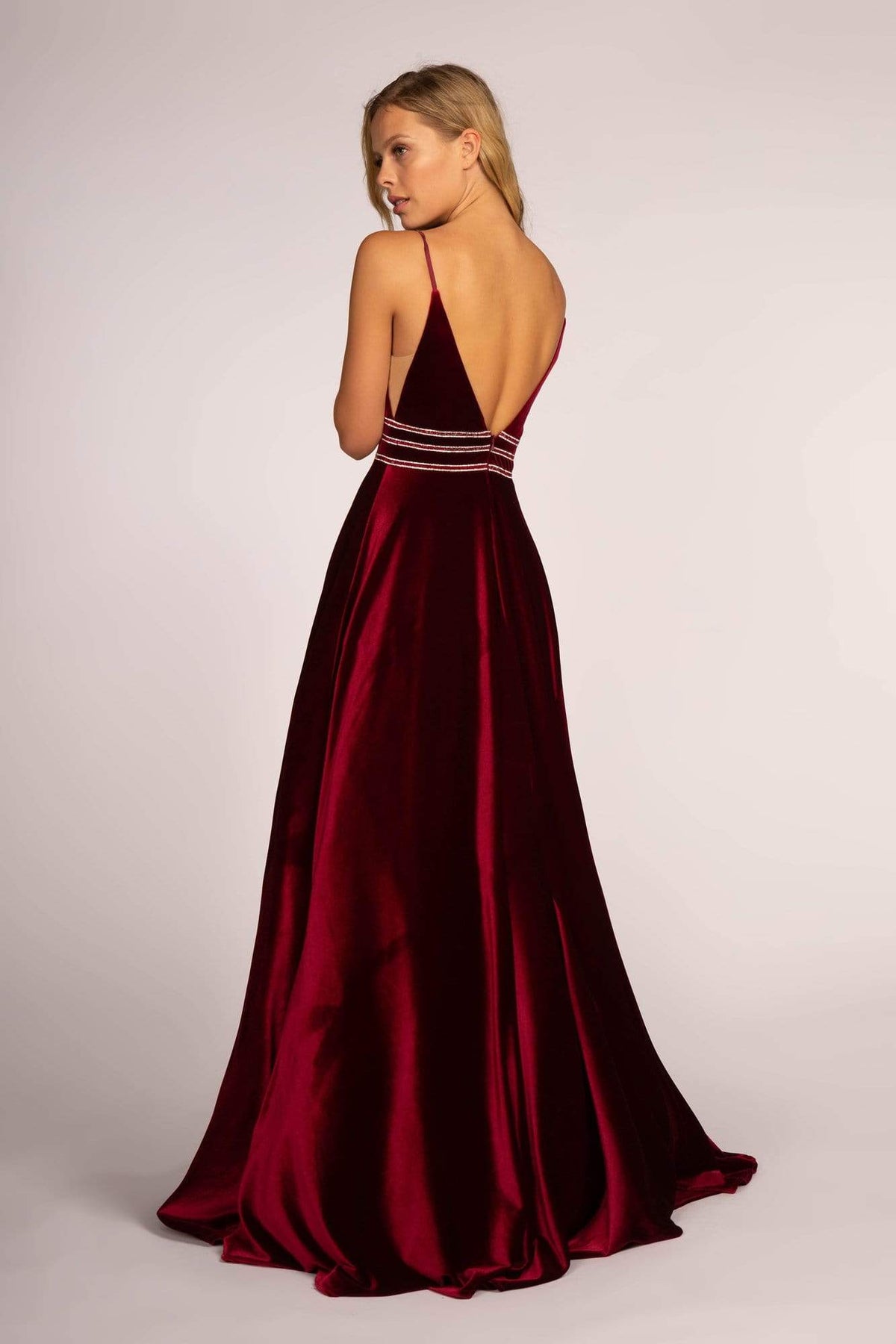 Elizabeth K - GL2584 Illusion Plunging Neck Sleeveless Velvet Gown Prom Dresses