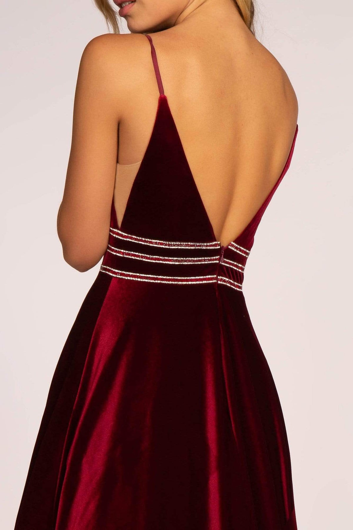 Elizabeth K - GL2584 Illusion Plunging Neck Sleeveless Velvet Gown Prom Dresses