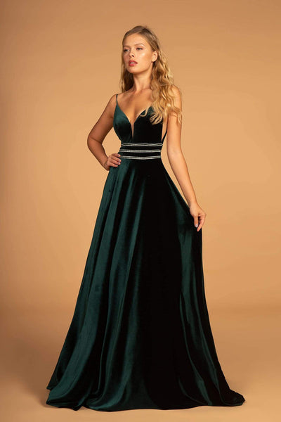 Elizabeth K - GL2584 Illusion Plunging Neck Sleeveless Velvet Gown Prom Dresses XS / Green