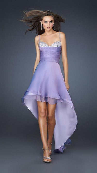 La Femme - 17141 Sweetheart Bodice Hi-Low Style Dress in Purple