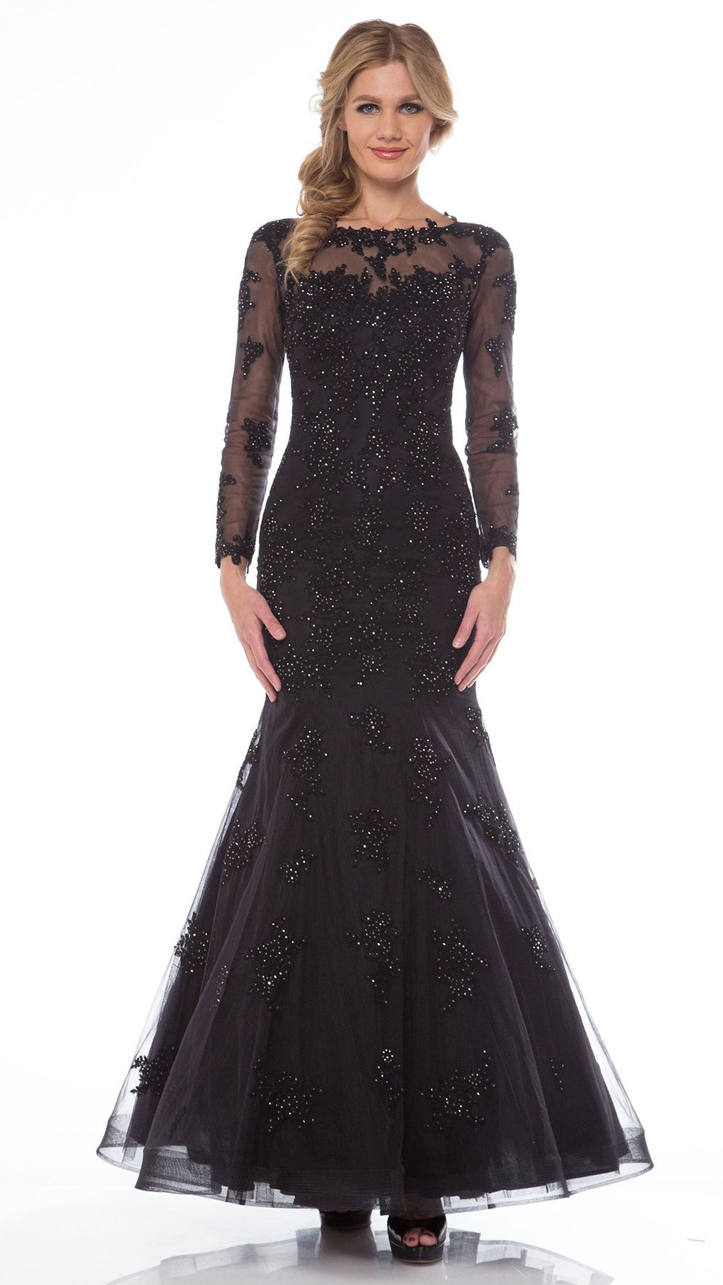 Colors Dress - G665SC Jewel Appliques Long Sleeve Trumpet Dress