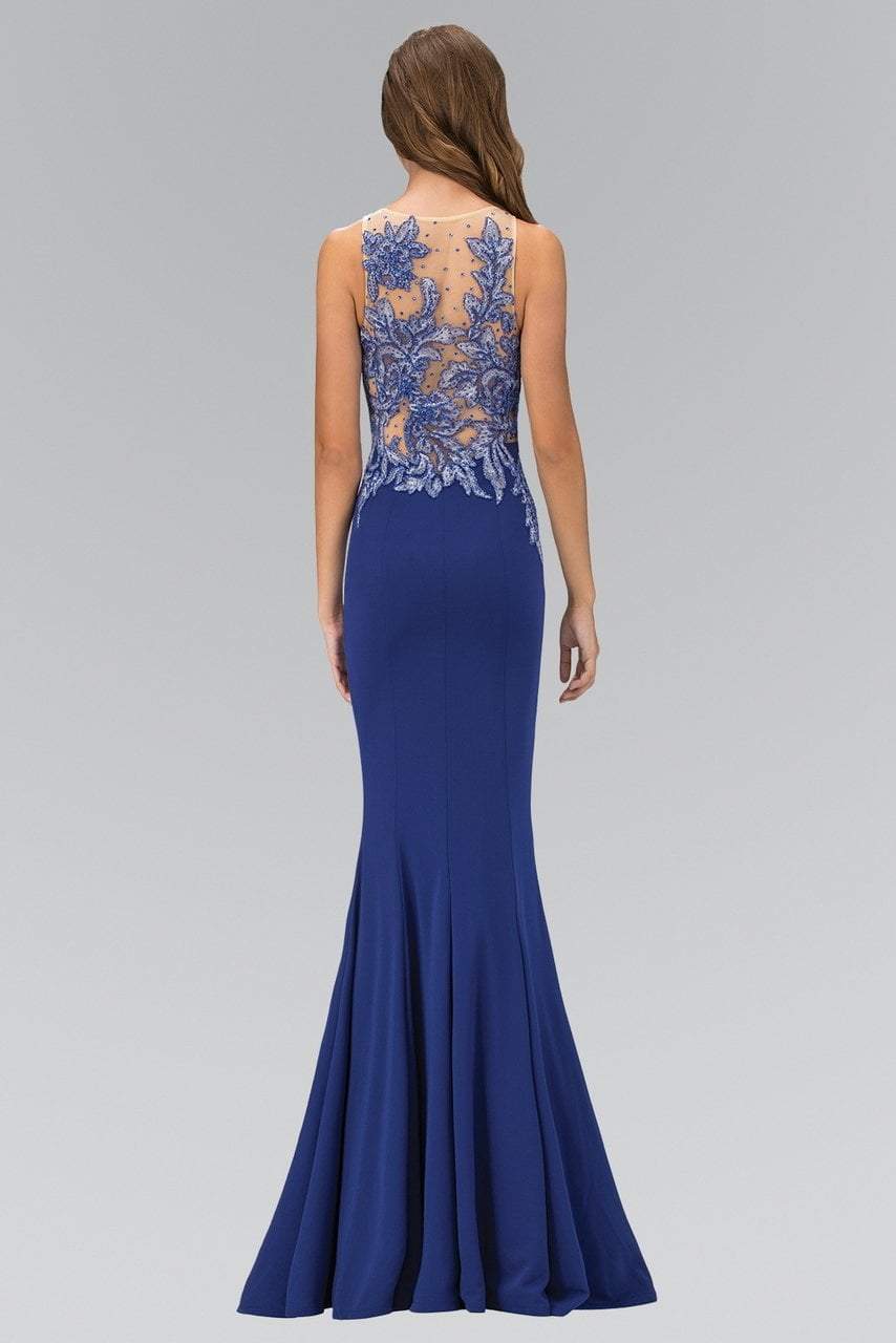 Elizabeth K GL1413- Beaded Lace Applique Illusion Jewel Dress