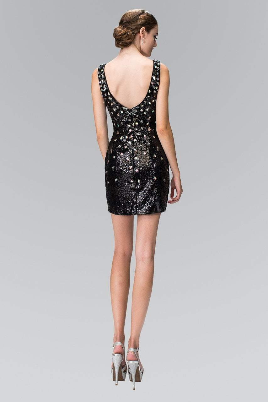 Elizabeth K GS1136- Glass Beaded Sequin Fitted Mini Dress
