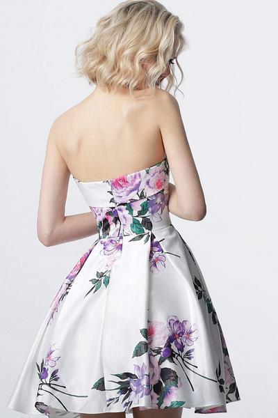 Jovani - JVN2187 Floral Print Strapless A-line Dress In Print