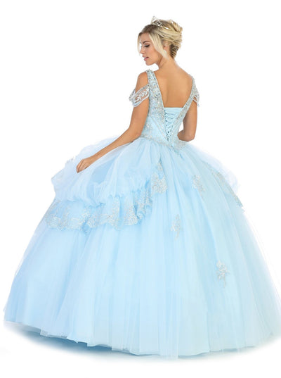 May Queen - LK116 Jeweled Lace Bodice Ruffled Ballgown In Blue