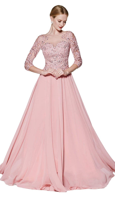 Cinderella Divine - CR832 Embroidered A-Line Evening Dress Special Occasion Dress XS / Blush