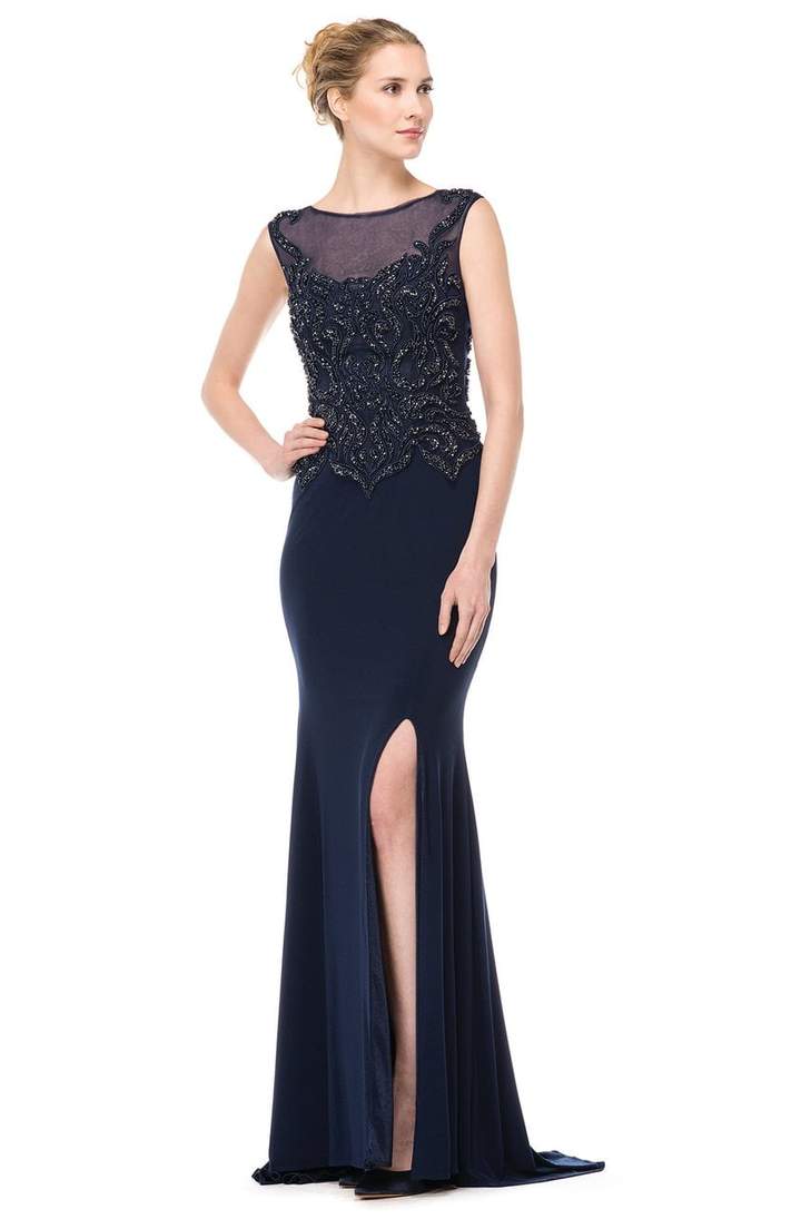 Marsoni by Colors - M155SC Embellished Illusion Bateau Sheath Gown
