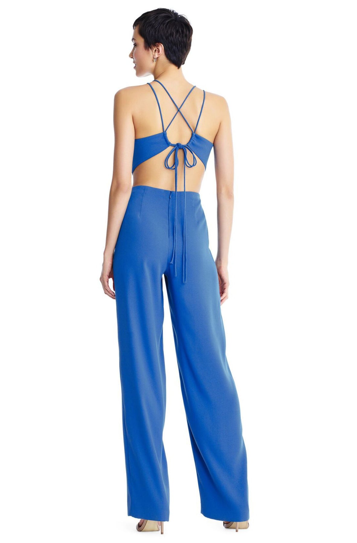 Aidan Mattox - MN1E204053 Sleeveless Halter Jumpsuit With Back Ties In Blue