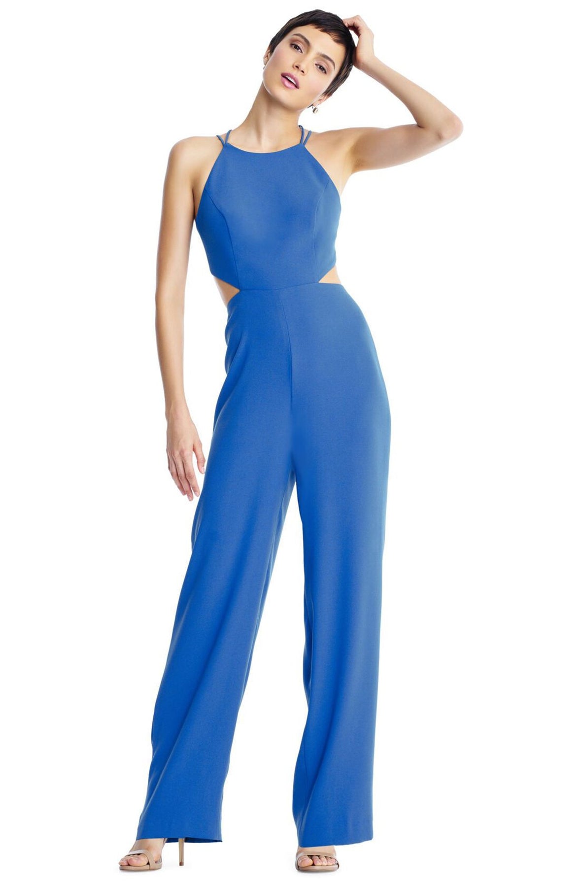 Aidan Mattox - MN1E204053 Sleeveless Halter Jumpsuit With Back Ties In Blue