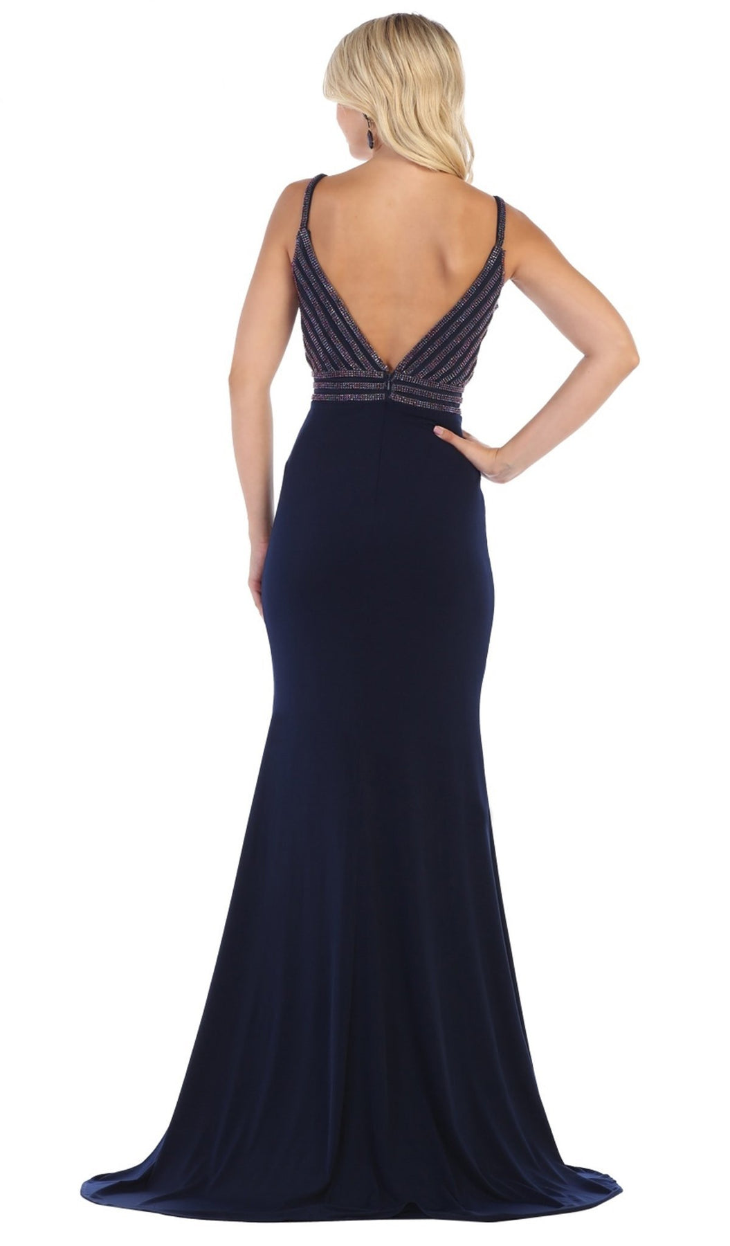May Queen - MQ1587 Embellished Sweetheart Trumpet Evening Gown In Blue