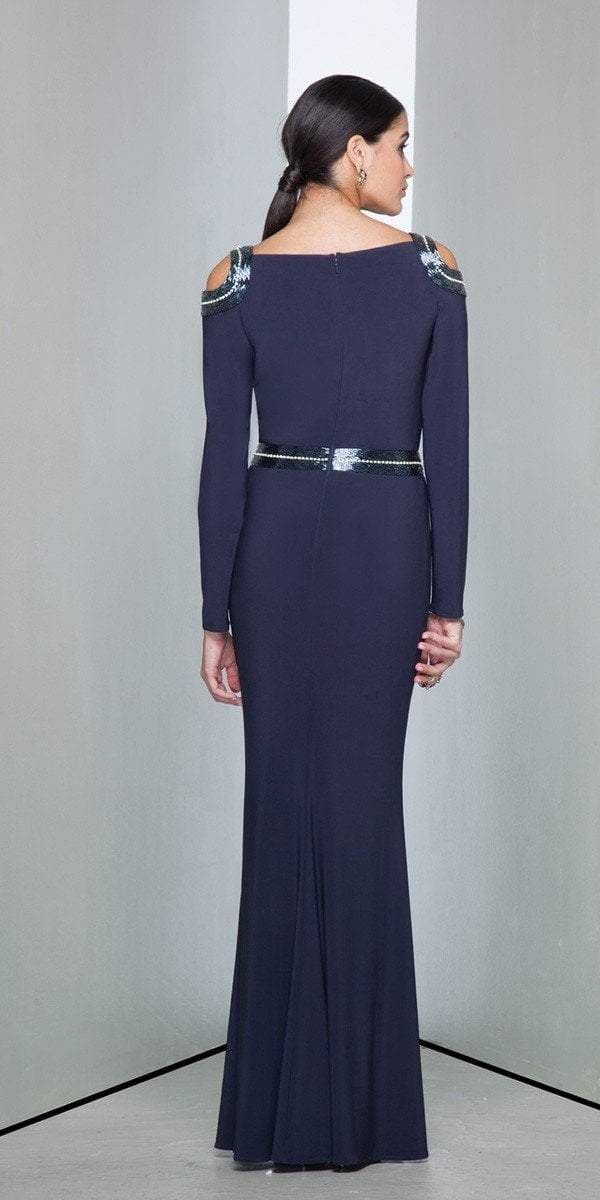 Mignon - Ruched V-Neckline Evening Gown VM1590B in Blue