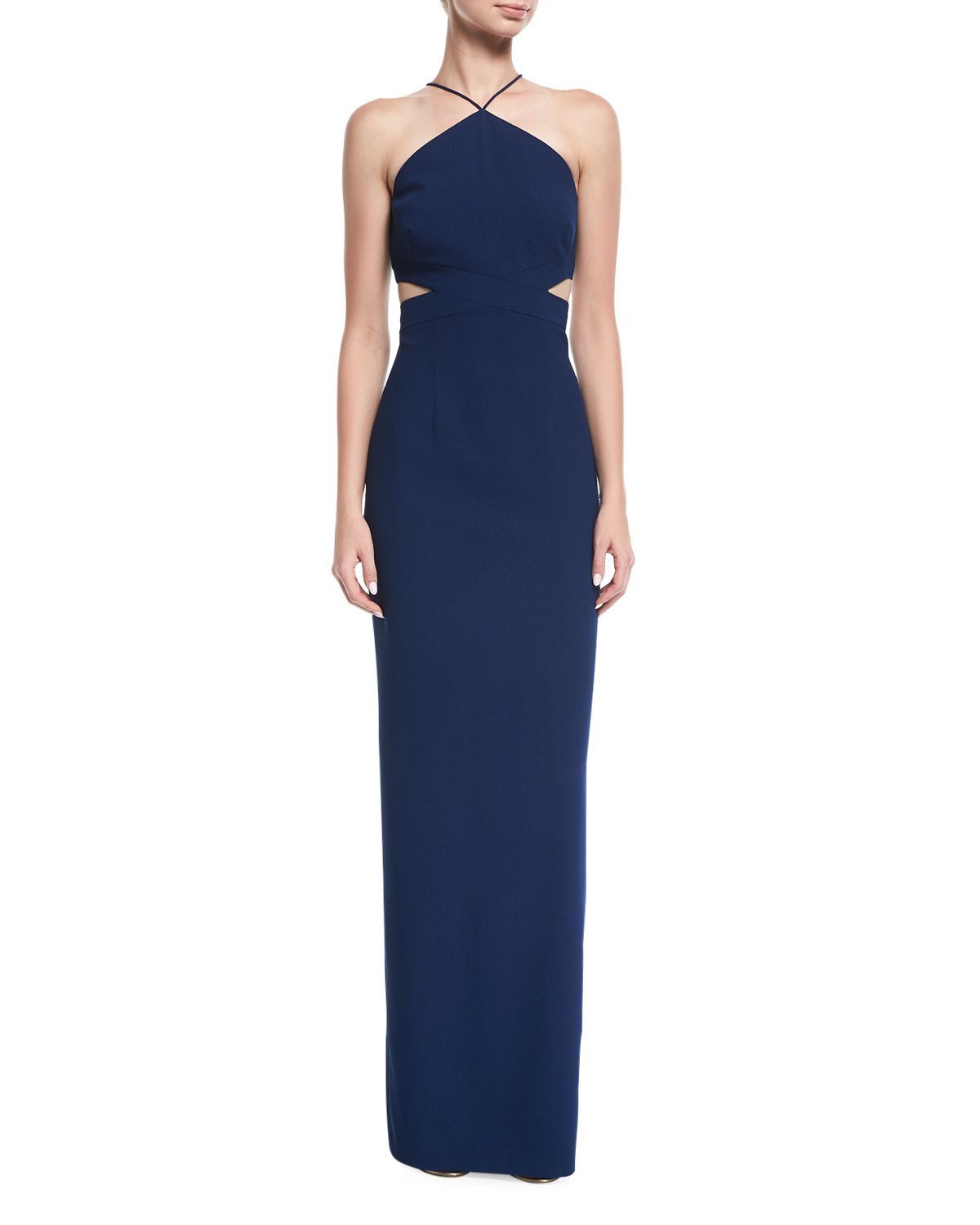 Aidan Mattox Halter Strap Cutout Column Evening Gown