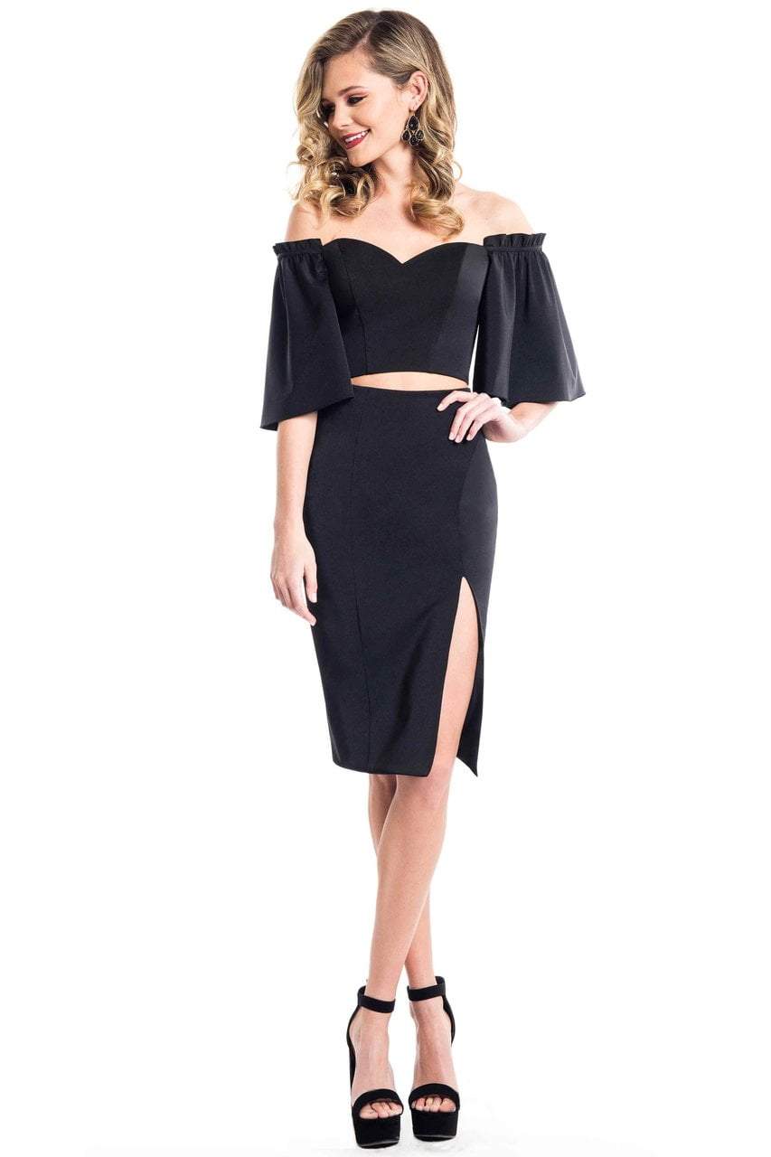 Rachel Allan LBD - L1085 Two-Piece Flared Sleeve Sheath Dress in Black