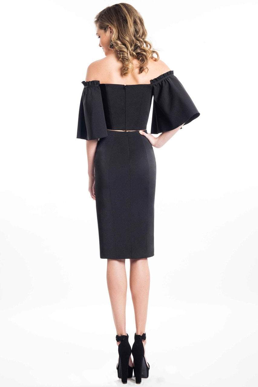 Rachel Allan LBD - L1085 Two-Piece Flared Sleeve Sheath Dress in Black