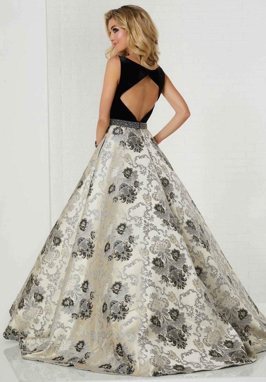 Tiffany Designs - 46143 Velvet V-neck Printed Brocade Ballgown Special Occasion Dress