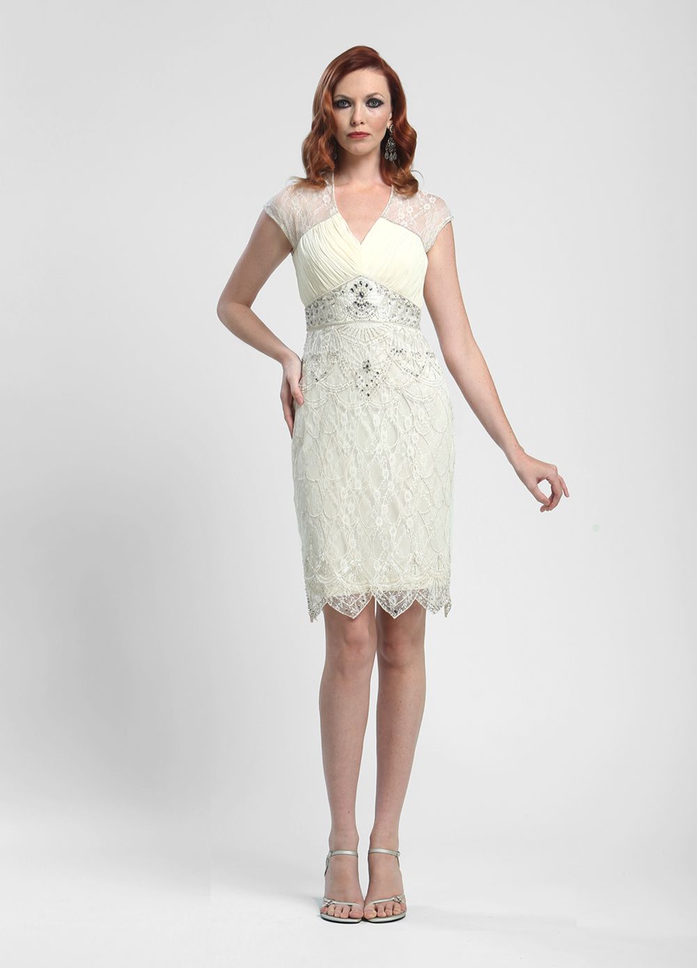 Sue Wong - Pleated Chiffon Bodice Dress in Ivory Cocktail Dress