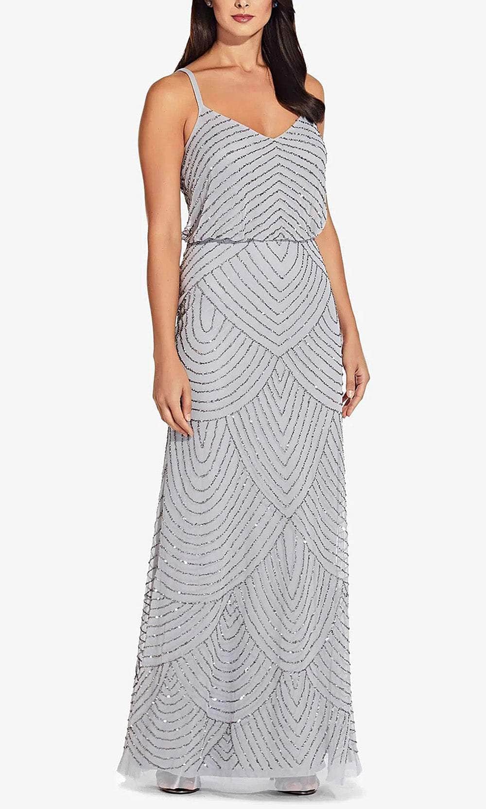 Wedding Gown Adrianna Papell V Neck Sequin Gown Evening Gown