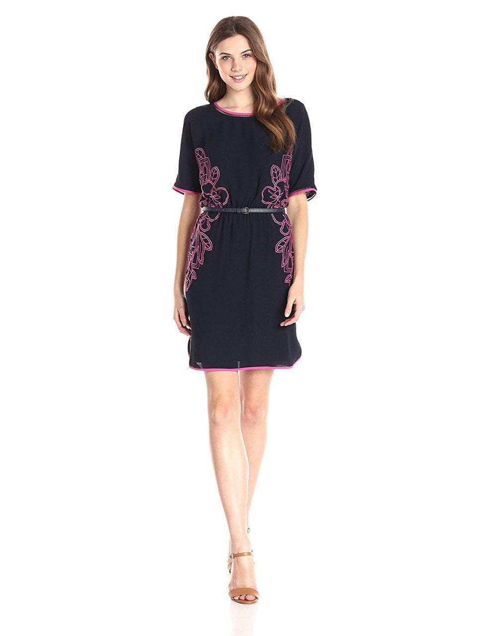 Adrianna Papell - 16PD79730 Embroidered Bateau Neck Column Dress Special Occasion Dress S / Blue Moon