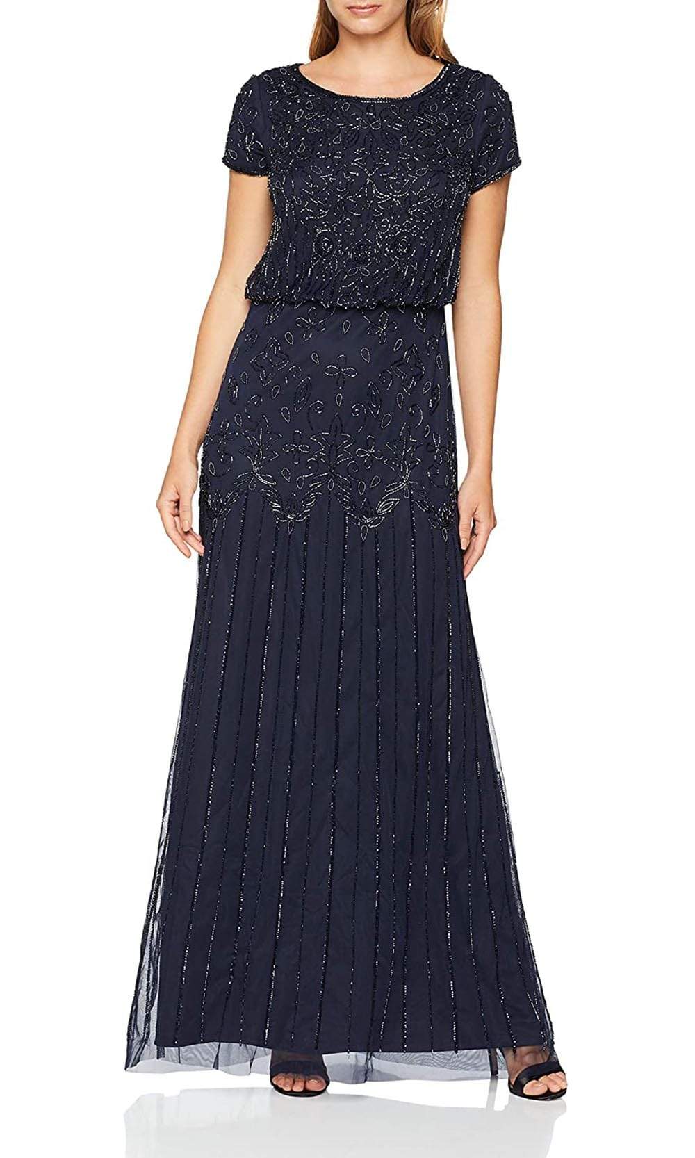 Adrianna Papell - Beaded Short Sleeve Blouson Long Dress 191906600SC Adrianna Papell - Beaded Short Sleeve Blouson Long Dress 191906600SC