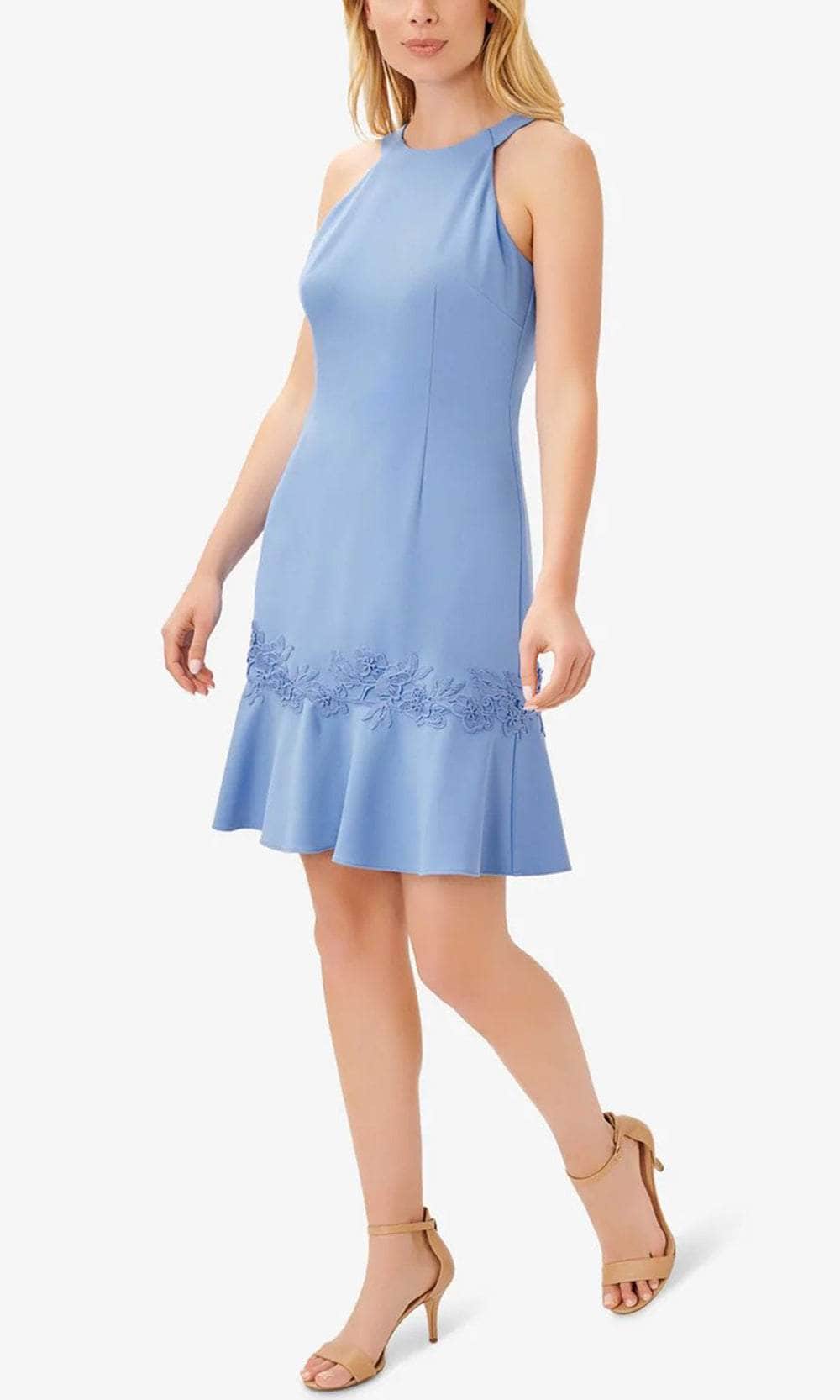 Adrianna Papell AP1D104682 - Halter Flounce Hem Casual Dress Cocktail Dresses 2 / Cool Cloud