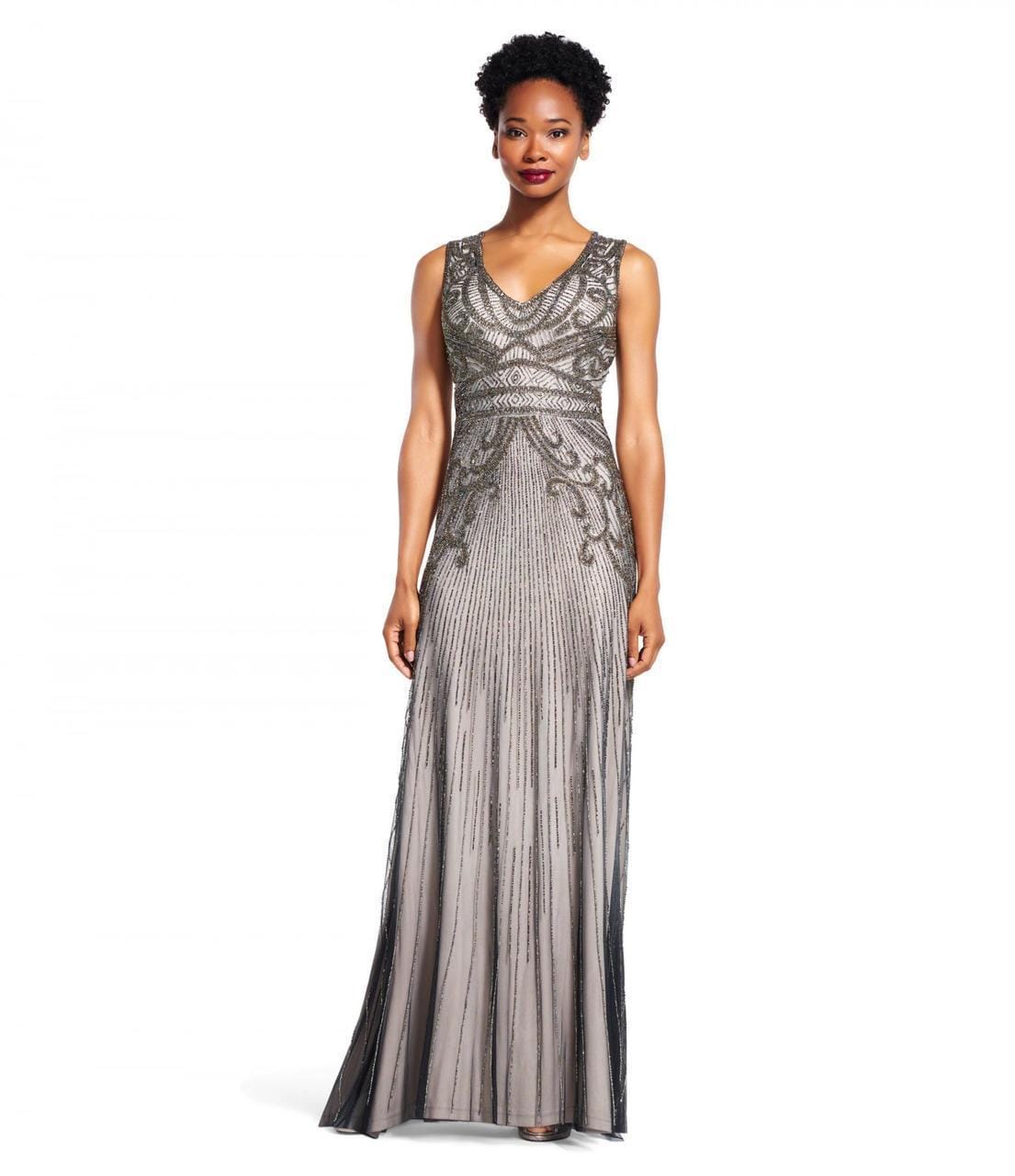 Adrianna Papell AP1E200237 Sleeveless V-Neckline Embellished Long Dres – ADASA Adrianna Papell AP1E200237 Sleeveless V-Neckline Embellished Long Dres – ADASA
