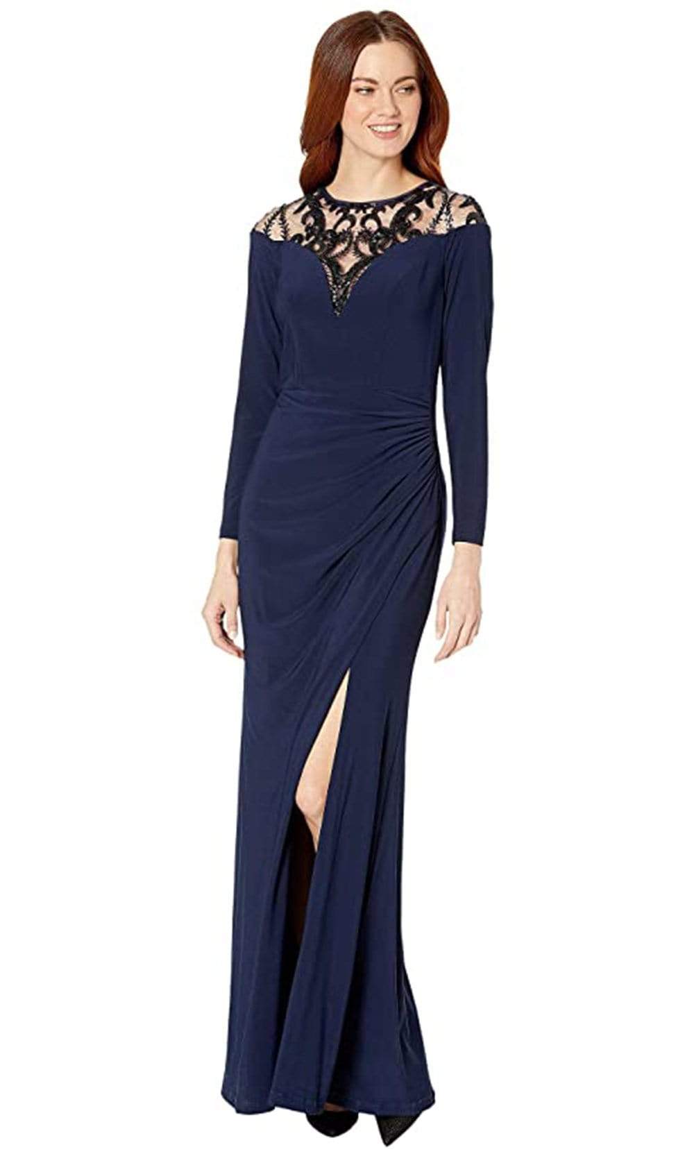 Adrianna Papell - Sheer Sequined Long Sleeve Dress AP1E206953SC Adrianna Papell - Sheer Sequined Long Sleeve Dress AP1E206953SC