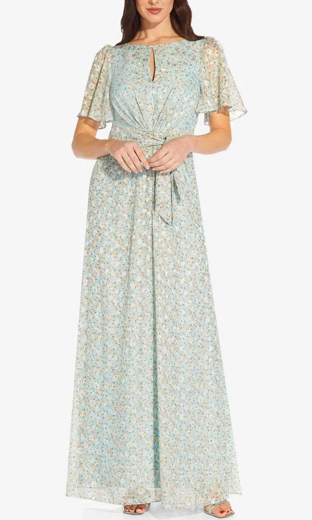 Adrianna Papell AP1E209532 - Flutter Sleeve Floral Long Gown Mother Of The Bride Dresses 2 / Skyway