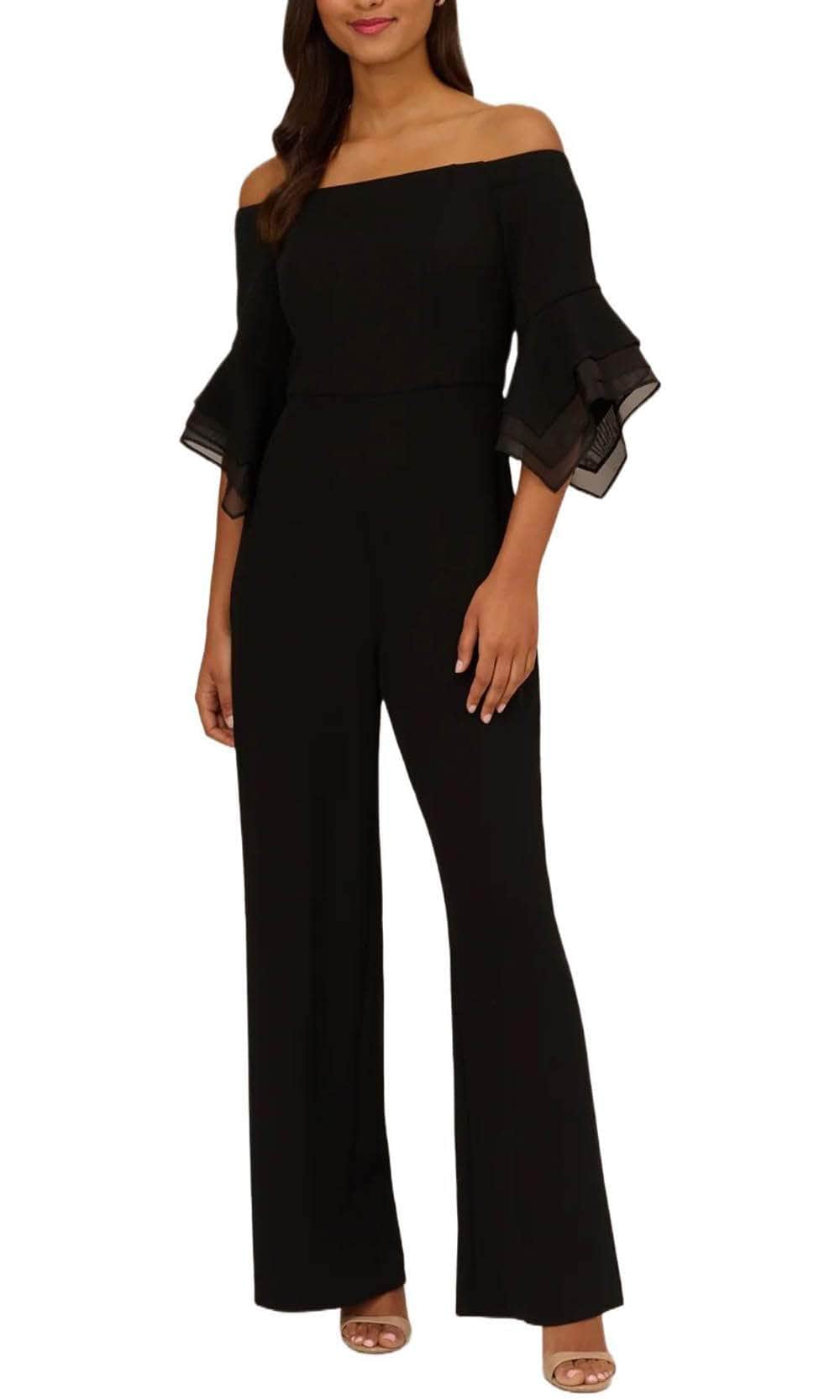 Adrianna Papell AP1E209617 Long Crepe Jumpsuit Organza Quarter