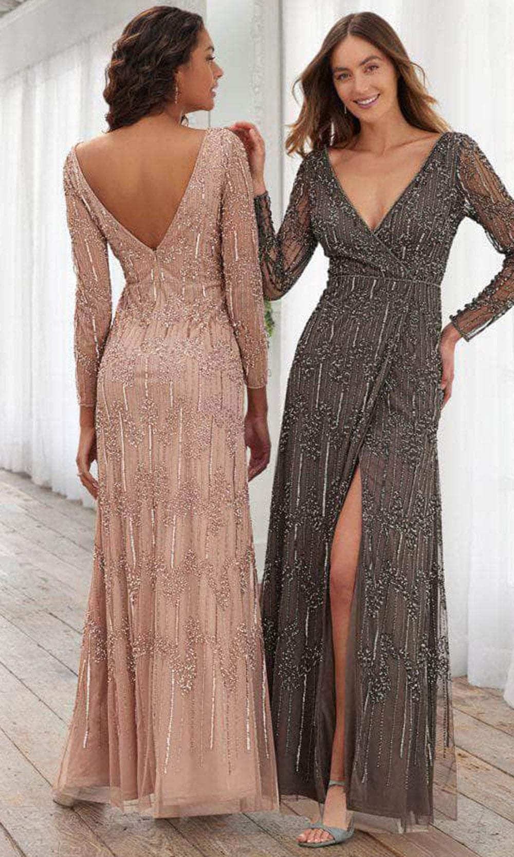 Adrianna Papell Platinum 40371 - Faux Wrap Beaded V-neck Evening Dress Prom Dresses 0 / Blush Pink/Ab