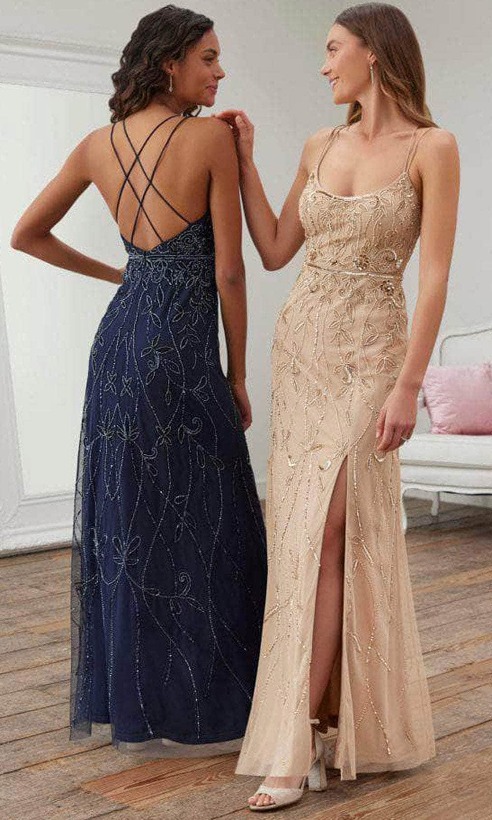 Adrianna Papell Platinum 40376 - Embellished Strappy Back Dress Special Occasion Dress 0 / Champagne/Gold