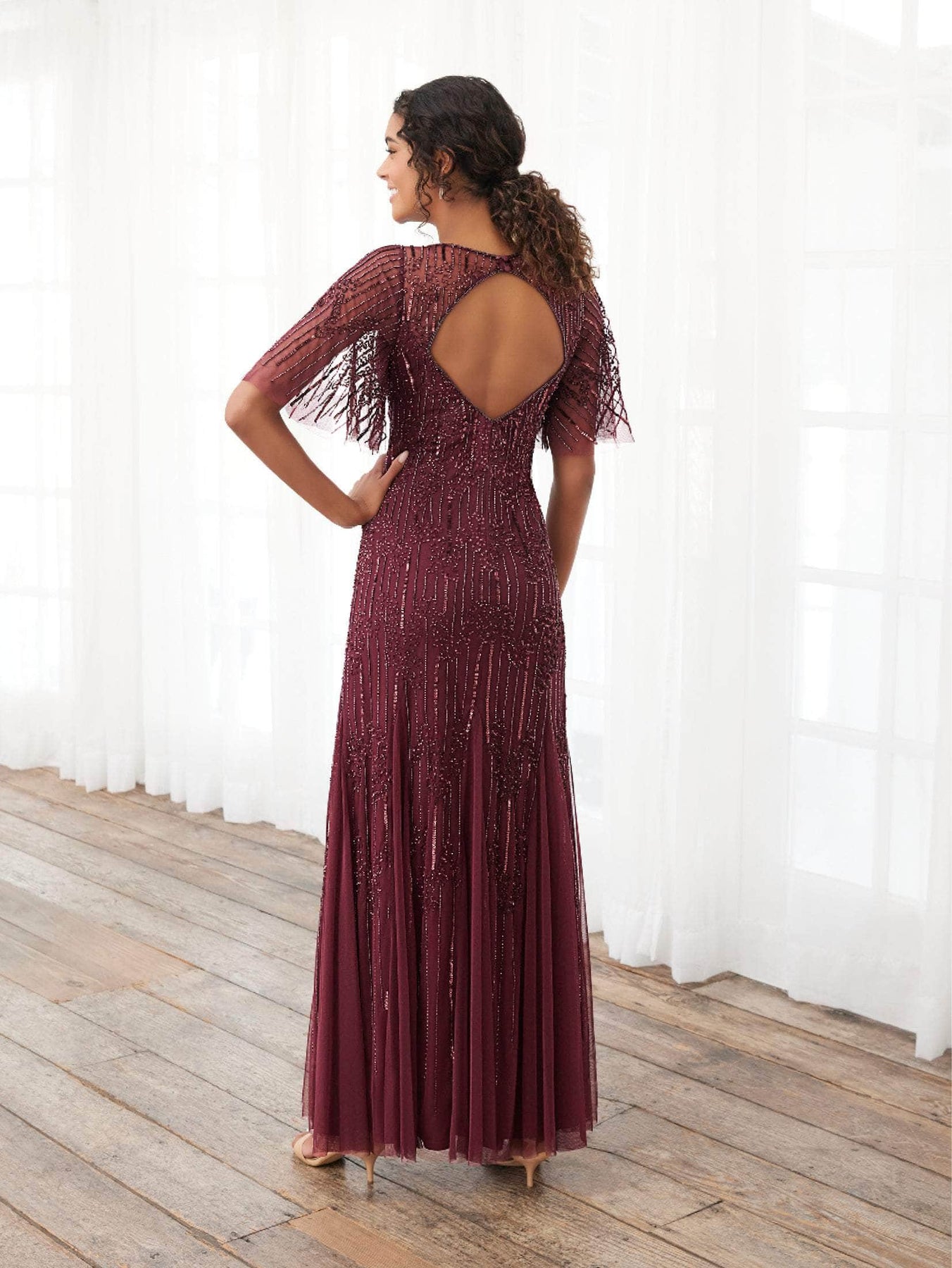 Adrianna Papell Platinum 40395 - Flutter Sleeve V Neck Dress Special Occasion Dress