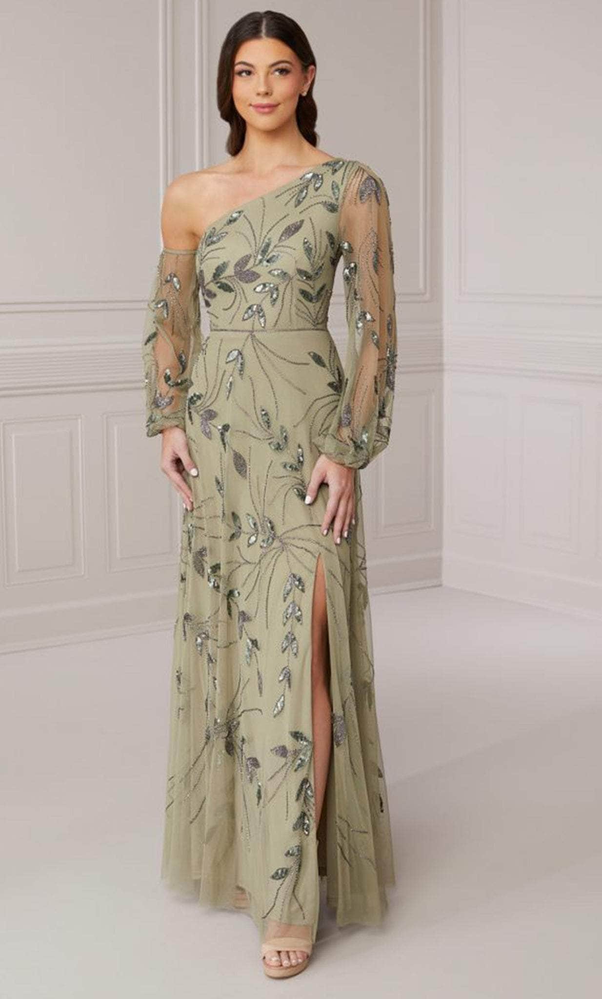 Adrianna Papell Platinum 40416 - Long Beaded Mesh A-line Dress