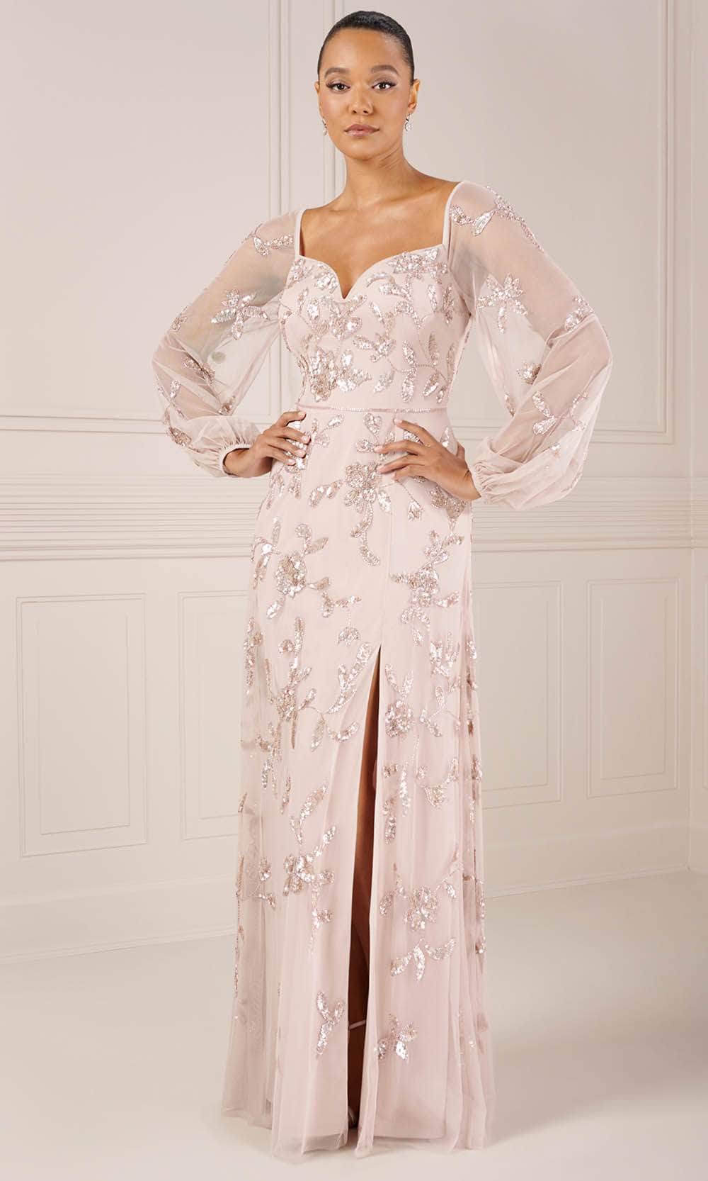 chinese dress ladies Adrianna Papell Platinum 40440 - Long Beaded Mesh Sheath Dress