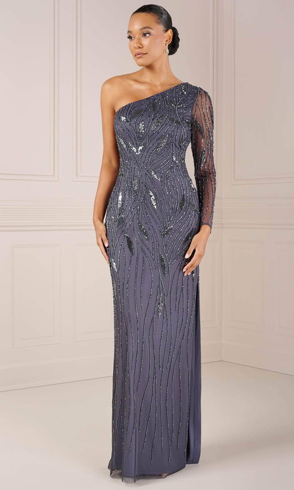 Adrianna Papell Platinum 40441 - Sequined One-Shoulder Evening Dress Evening Dresses