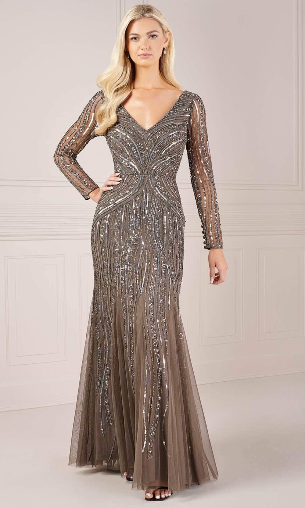 Adrianna Papell Platinum 40454 Sheer Long Sleeve Beaded Evening Gown Adrianna Papell Platinum 40454 Sheer Long Sleeve Beaded Evening Gown
