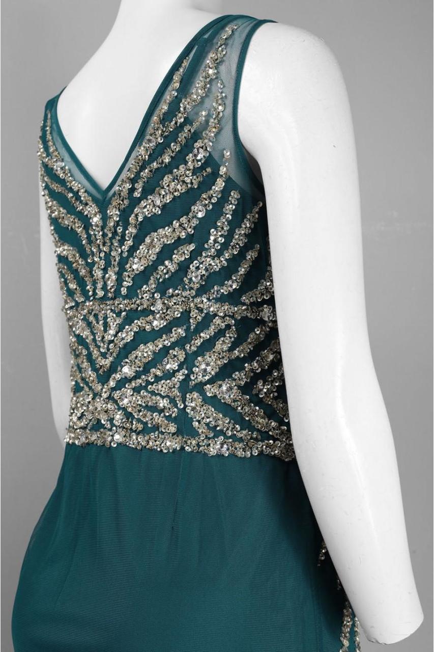 Adrianna Papell - Embellished Mesh Dress 41886540 in Green