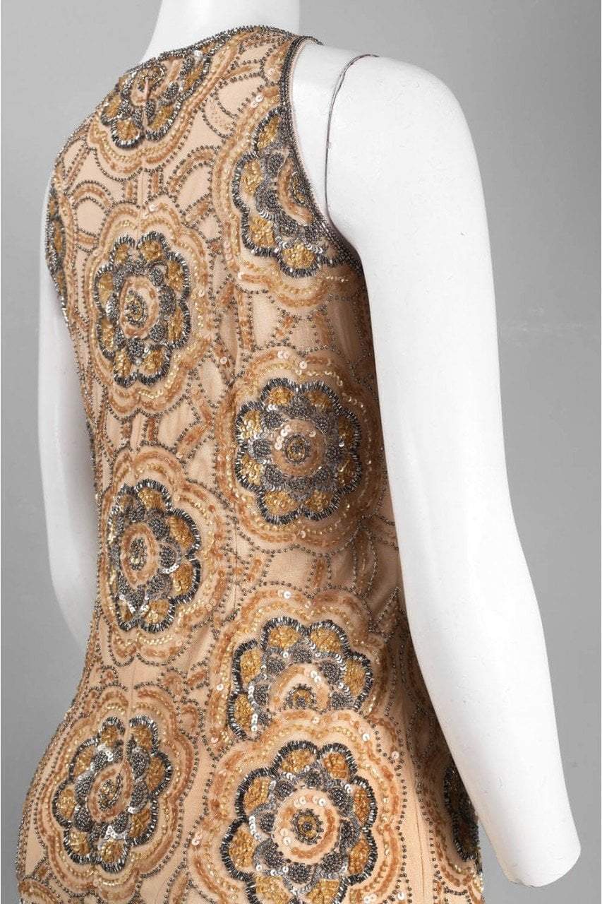 Adrianna Papell - 41897070 Embellished Jewel Sheath Dress in Neutral