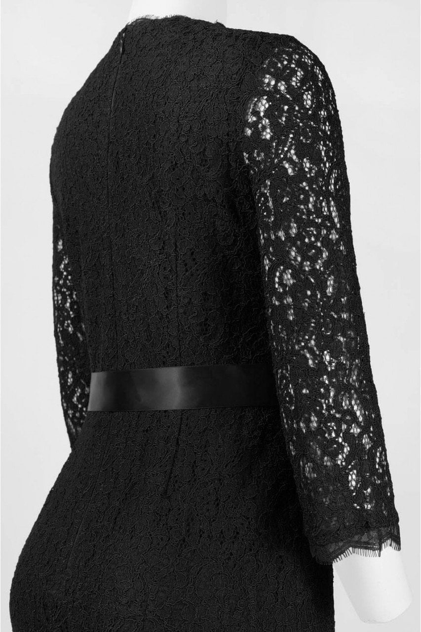 Adrianna Papell - Quarter Length Sleeves Lace Short Dress 41910400 in Black