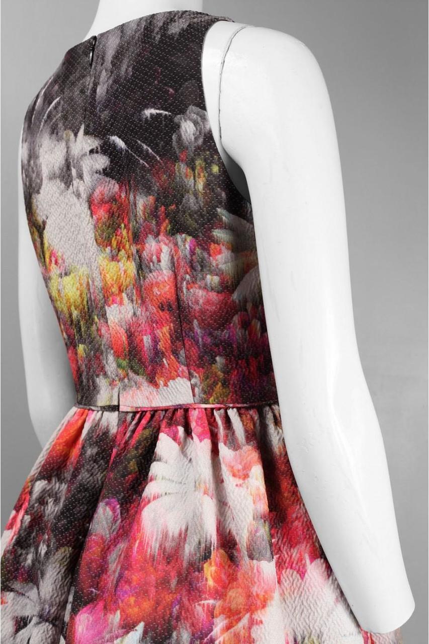 Adrianna Papell - 41912000 Printed Bateau Cocktail Dress\ in Pink and Multi-Color