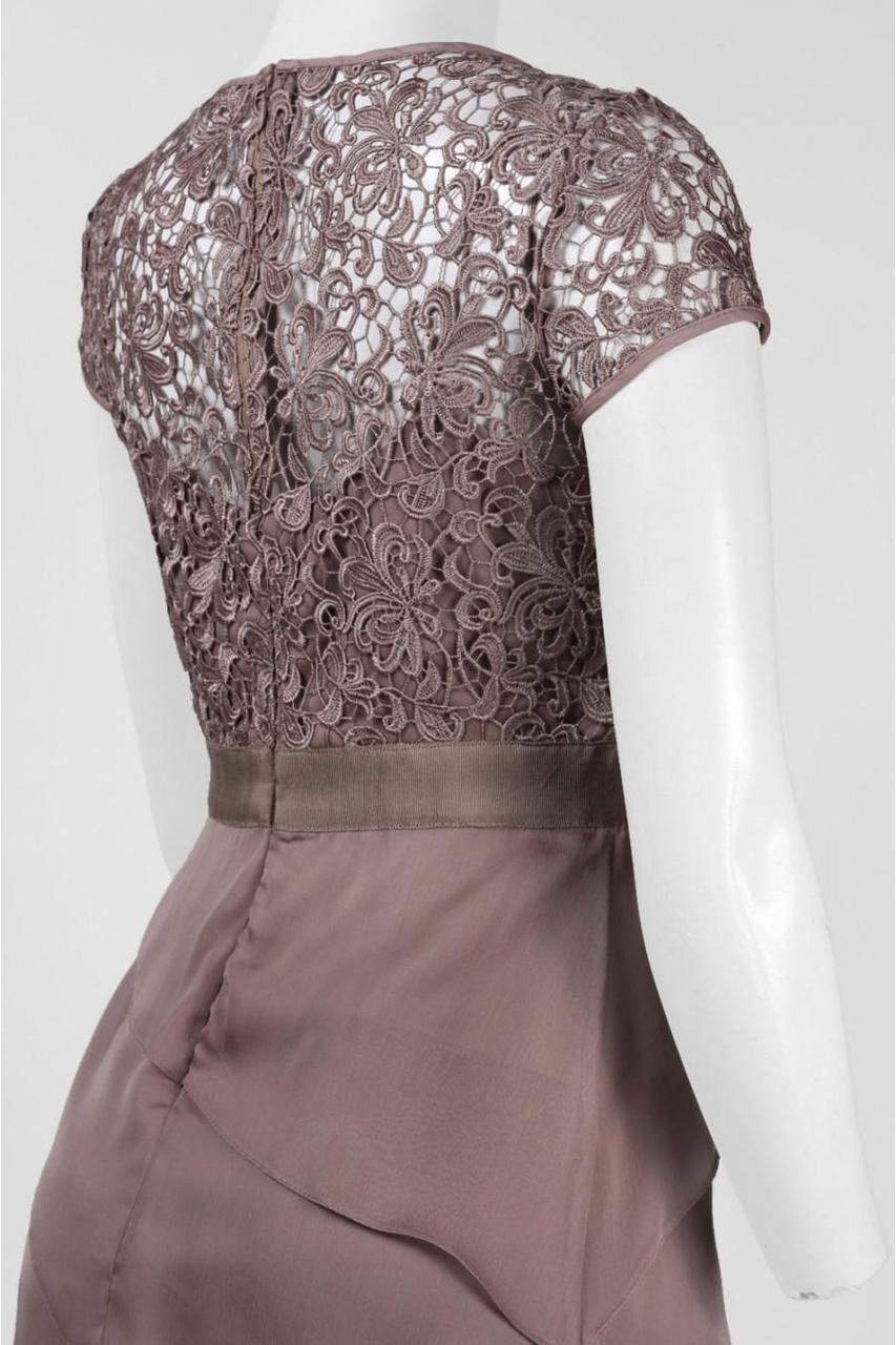 Adrianna Papell - 62882090 Lace Bodice Tiered Long Dress in Buffalo Brown